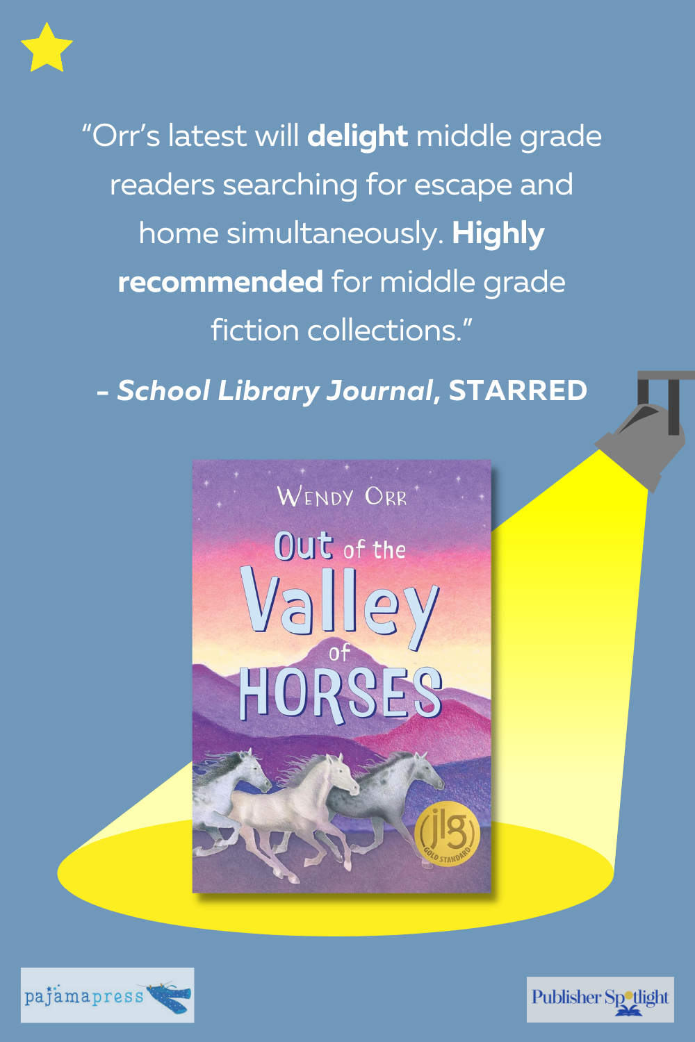 Vertical starred review graphic for Out of the Valley of Horses